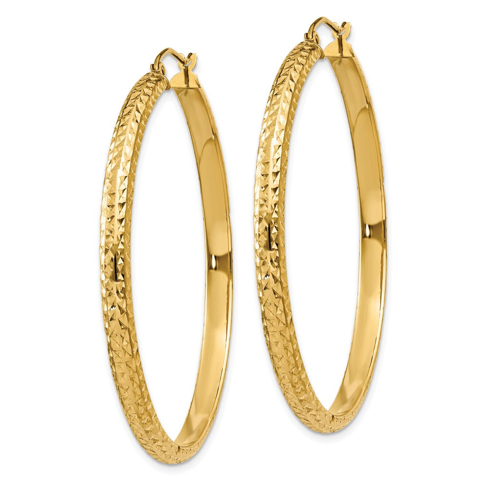 14K Yellow Gold Diamond-cut 3.5x46mm Hollow Hoop Earrings