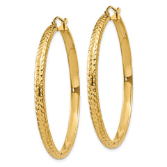 14K Yellow Gold Diamond-cut 3.5x46mm Hollow Hoop Earrings