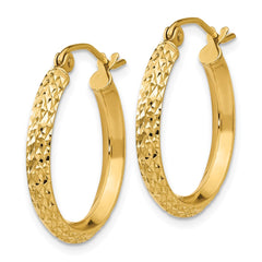 14K Yellow Gold Knife Edge Diamond-cut 2.5x20mm Hollow Hoop Earrings