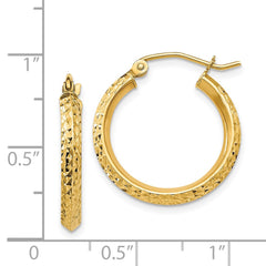 14K Yellow Gold Knife Edge Diamond-cut 2.5x20mm Hollow Hoop Earrings
