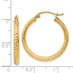 14K Yellow Gold Knife Edge Diamond-cut 2.5x25mm Hollow Hoop Earrings