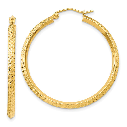 14K Yellow Gold Knife Edge Diamond-cut Hollow Hoop Earrings