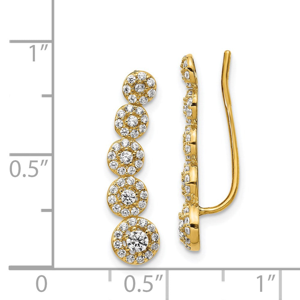 14K Yellow Gold CZ Circles Polished Ear Climber Earrings