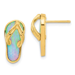 14K Yellow Gold Polished with Created White Opal Flip Flop Post Earrings