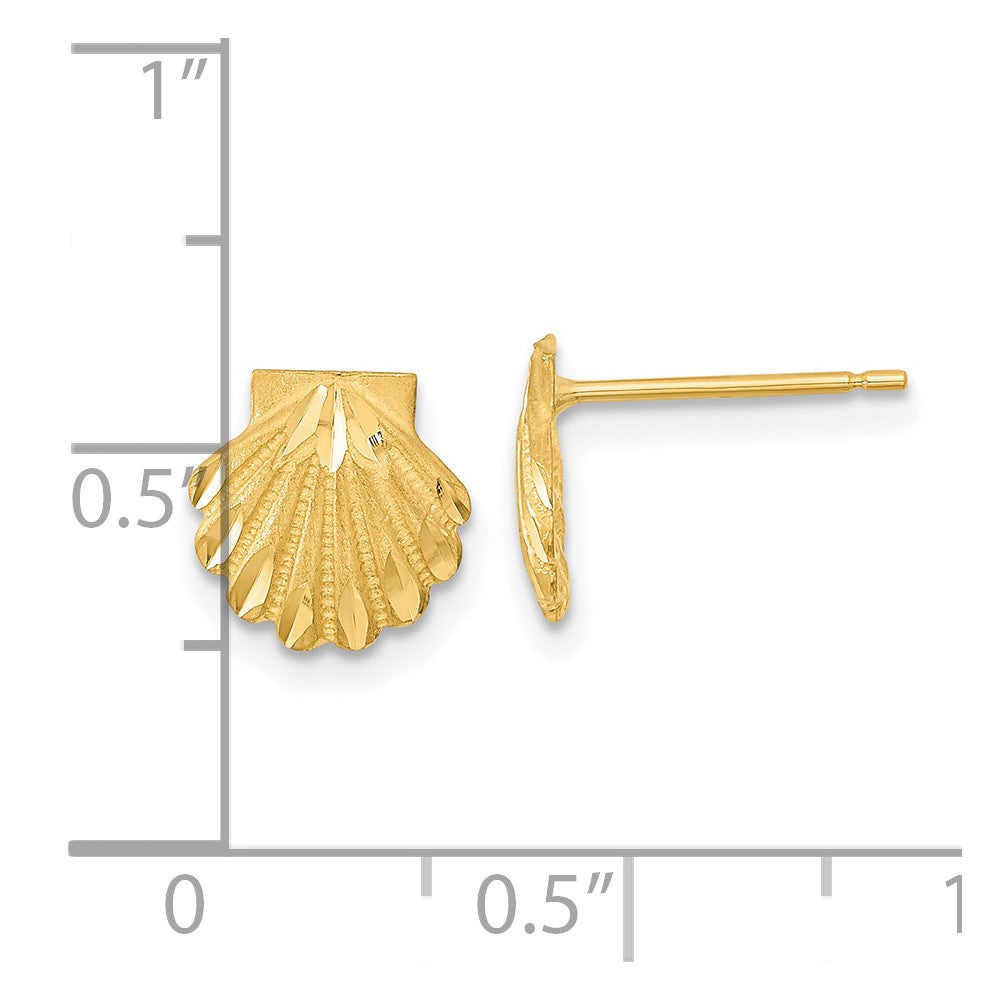 14K Yellow Gold Satin Diamond-cut Seashell Post Earrings