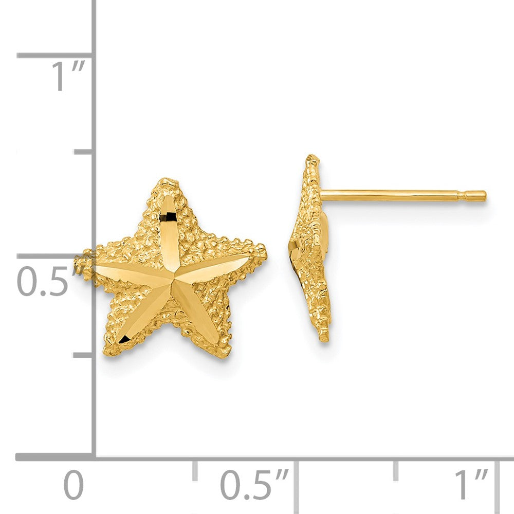 14K Yellow Gold Polished Diamond-cut Starfish Post Earrings