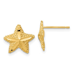14K Yellow Gold Polished Diamond-cut Starfish Post Earrings
