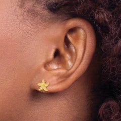 14K Yellow Gold Satin Diamond-cut Starfish Post Earrings