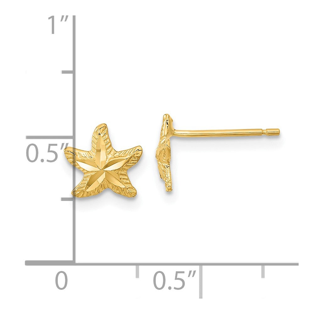 14K Yellow Gold Polished Diamond-cut Starfish Post Earrings