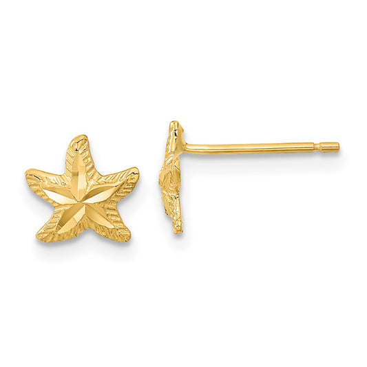 14K Yellow Gold Polished Diamond-cut Starfish Post Earrings
