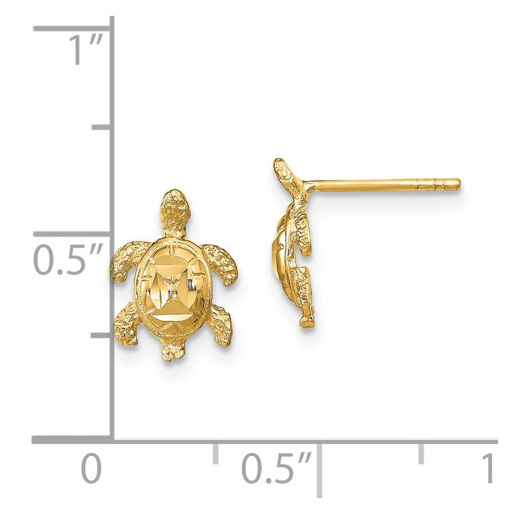 14K Yellow Gold Polished Diamond-cut Sea Turtle Post Earrings