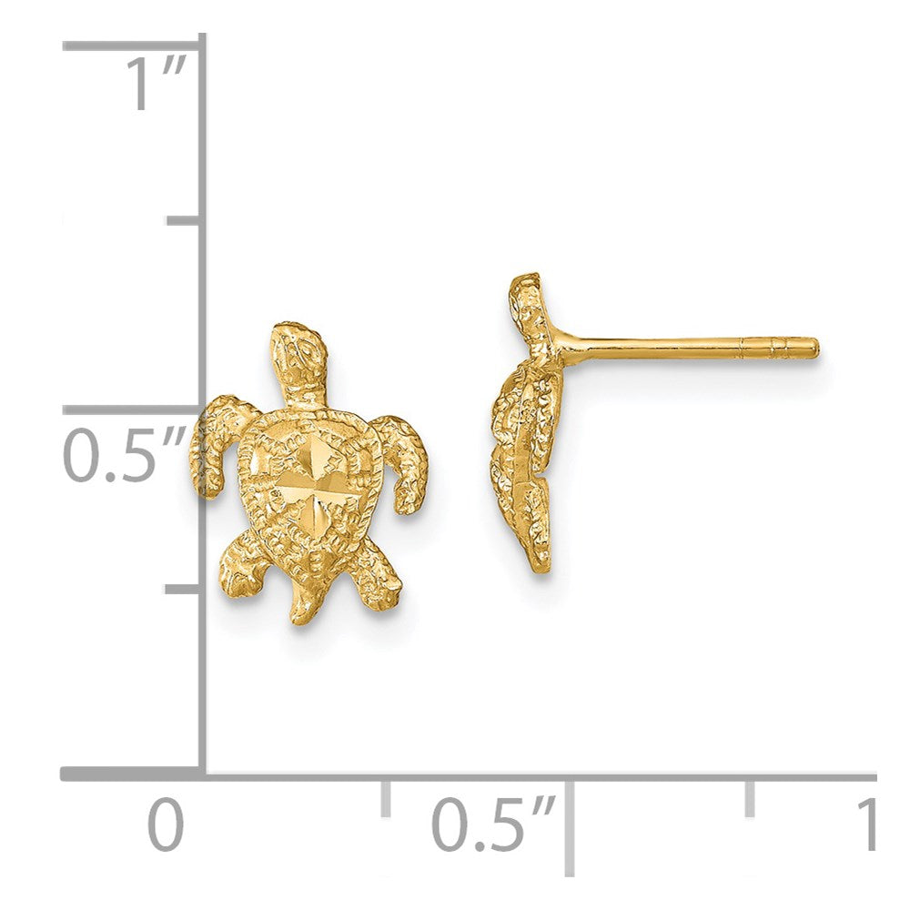 14K Yellow Gold Polished Diamond-cut Sea Turtle Post Earrings