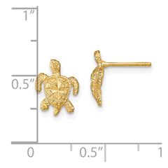 14K Yellow Gold Polished Diamond-cut Sea Turtle Post Earrings