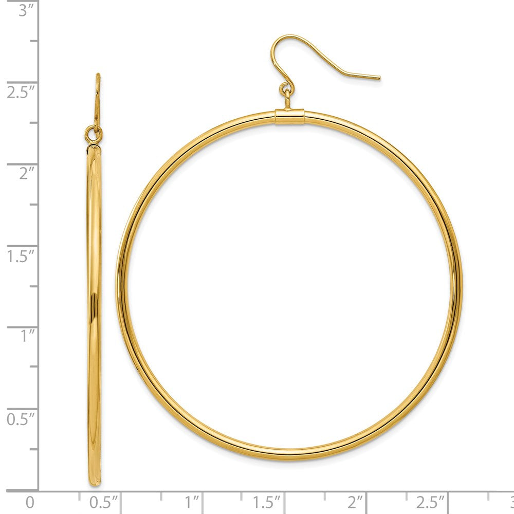 14K Yellow Gold Tube Hoop Dangle Earrings