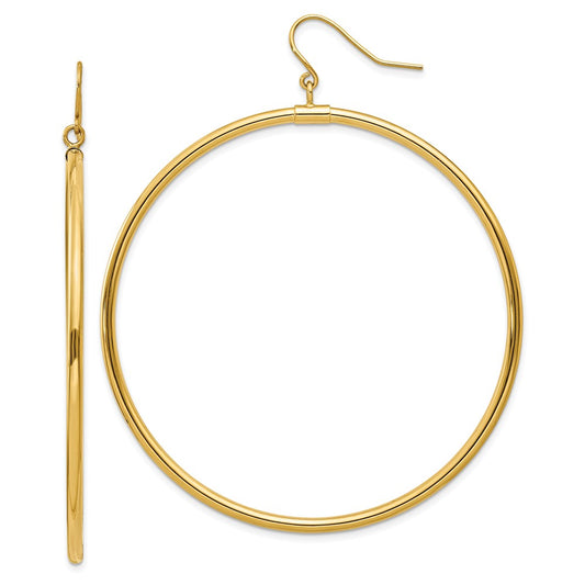 14K Yellow Gold Tube Hoop Dangle Earrings