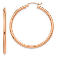 14K Rose Gold Polished 2.5mm Lightweight Tube Hoop Earrings