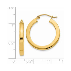14K Yellow Gold 3mm Polished Square Hoop Earrings
