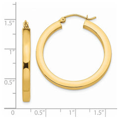 14K Yellow Gold 3mm Polished Square Hoop Earrings