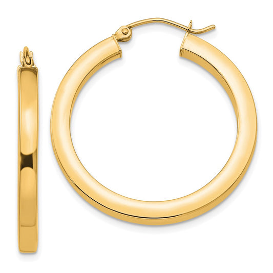 14K Yellow Gold 3mm Polished Square Hoop Earrings