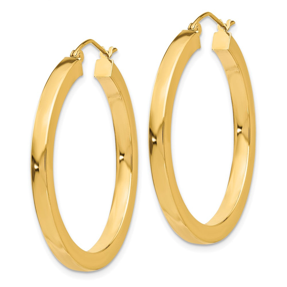 14K Yellow Gold 3mm Polished Square Hoop Earrings