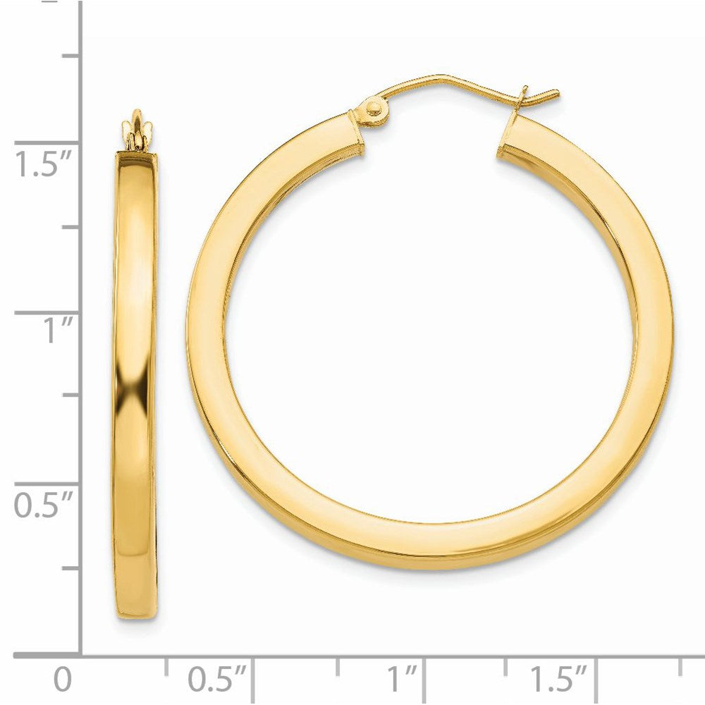 14K Yellow Gold 3mm Polished Square Hoop Earrings
