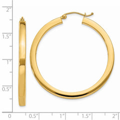 14K Yellow Gold 3mm Polished Square Hoop Earrings