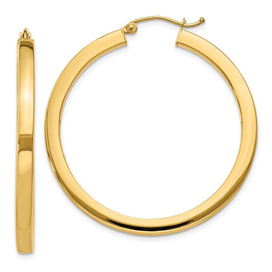 14K Yellow Gold 3mm Polished Square Hoop Earrings