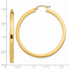 14K Yellow Gold 3mm Polished Square Hoop Earrings
