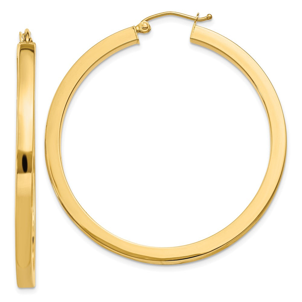 14K Yellow Gold 3mm Polished Square Hoop Earrings