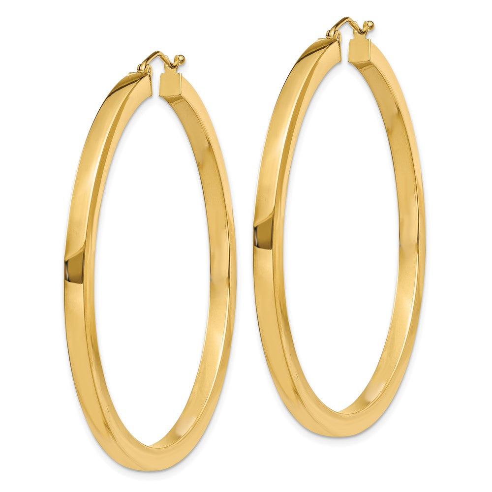 14K Yellow Gold 3mm Polished Square Hoop Earrings
