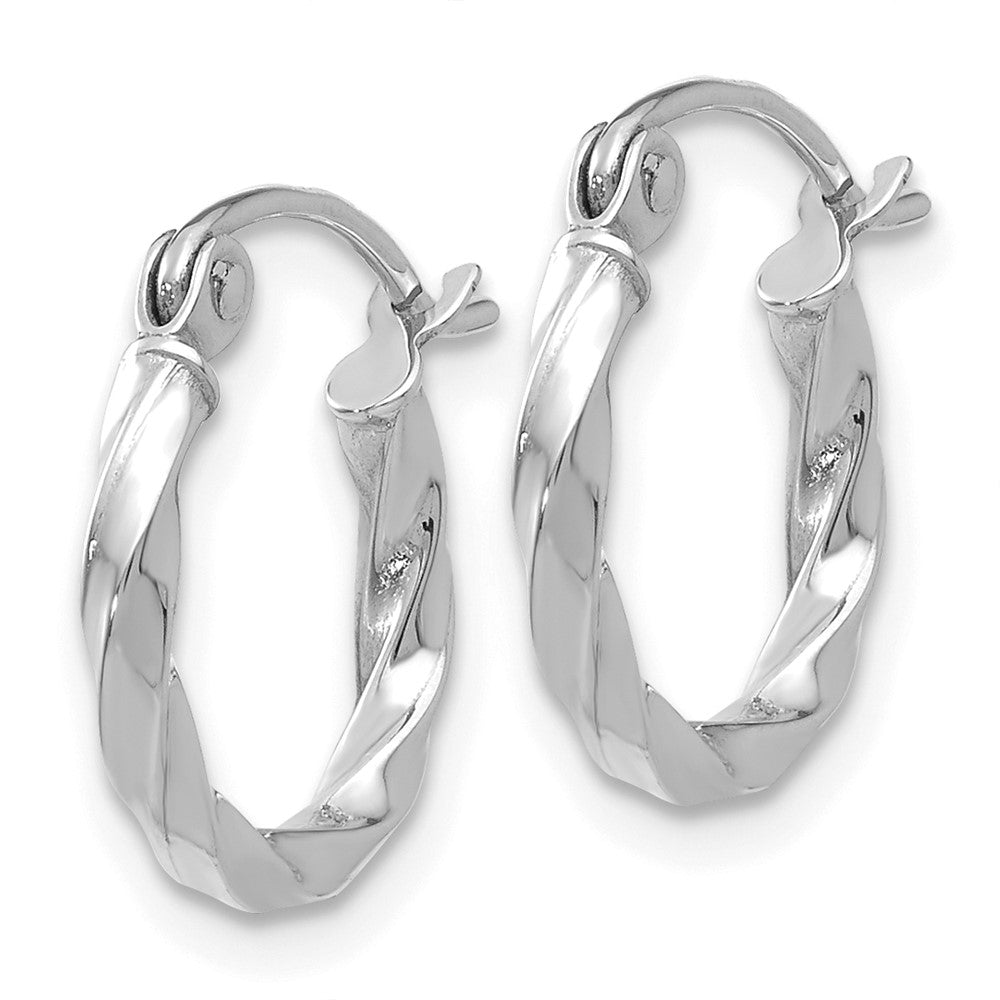 14K White Gold Twist Polished Hoop Earrings