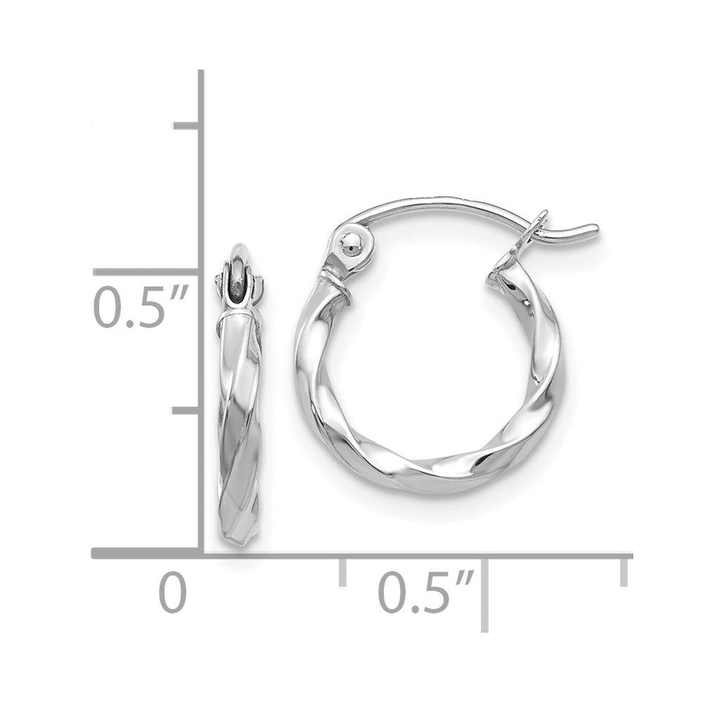14K White Gold Twist Polished Hoop Earrings