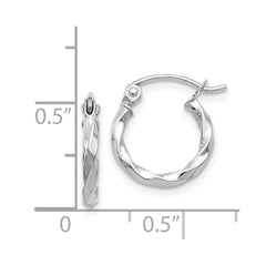 14K White Gold Twist Polished Hoop Earrings