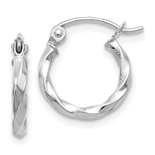 14K White Gold Twist Polished Hoop Earrings
