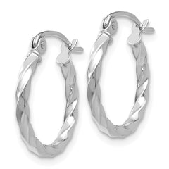 14K White Gold Twist Polished Hoop Earrings