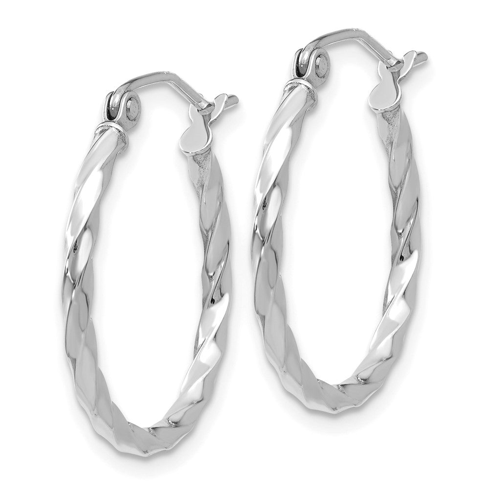 14K White Gold Twist Polished Hoop Earrings
