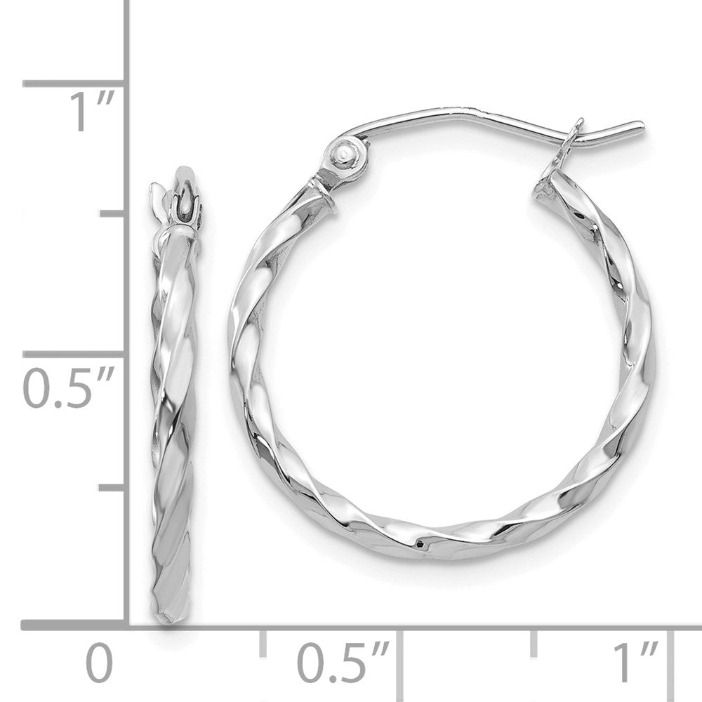 14K White Gold Twist Polished Hoop Earrings