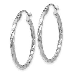 14K White Gold Twist Polished Hoop Earrings