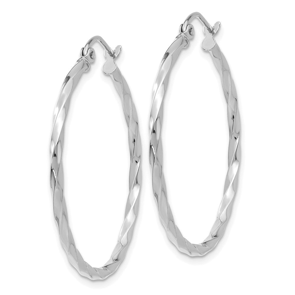 14K White Gold Twist Polished Hoop Earrings