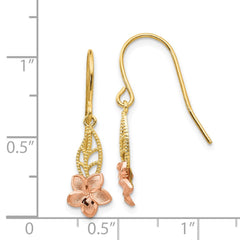 14K Two-Tone Gold Fancy Plumeria Dangle Earrings