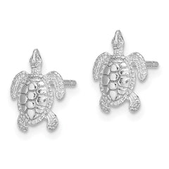 14K White Gold Polished Textured Sea Turtle Post Earrings