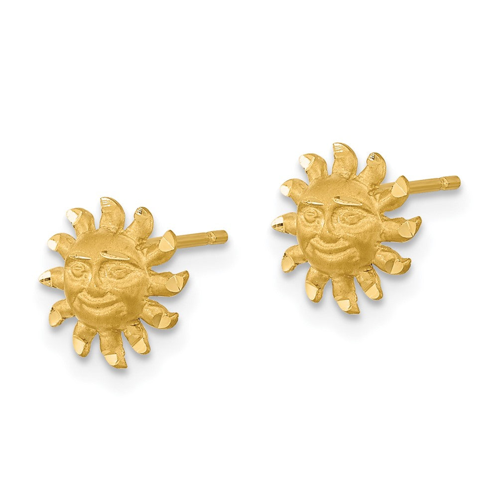 14K Yellow Gold Satin Diamond-cut Sun Post Earrings