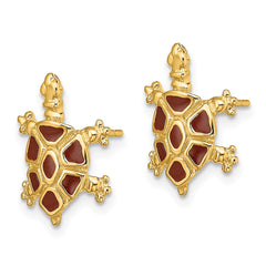 14K Yellow Gold Brown Enamel Tortoise Post Earrings