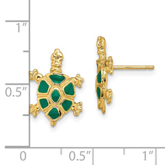 14K Yellow Gold Land Turtle with Green Enamel Shell Earrings