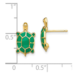 14K Yellow Gold Land Turtle with Green Enamel Shell Earrings