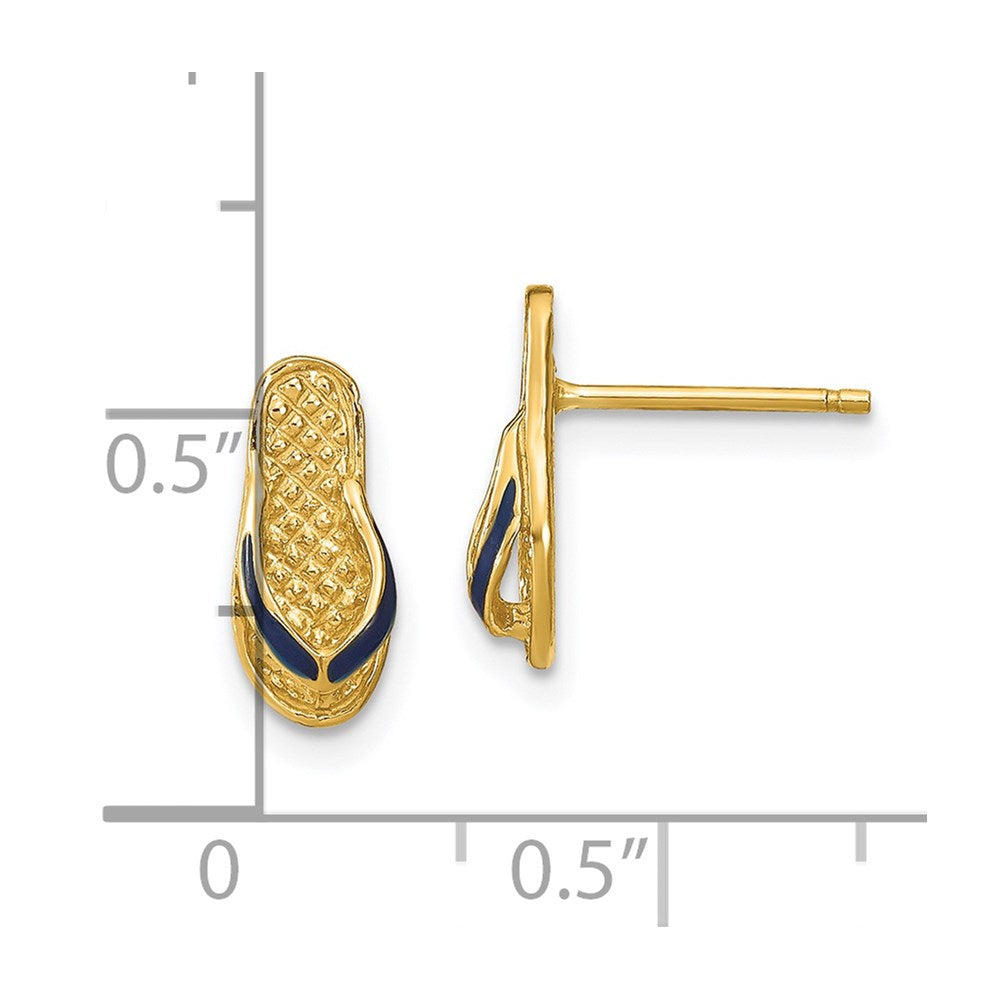 14K Yellow Gold 3D with Blue Enamel Single Flip-Flop Post Earrings