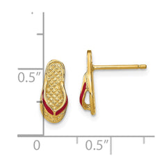 14K Yellow Gold 3D with Fuschia Enamel Single Flip-Flop Post Earrings