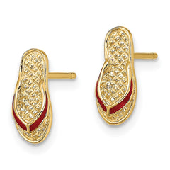 14K Yellow Gold 3D Red Enamel Flip-Flop Post Earrings