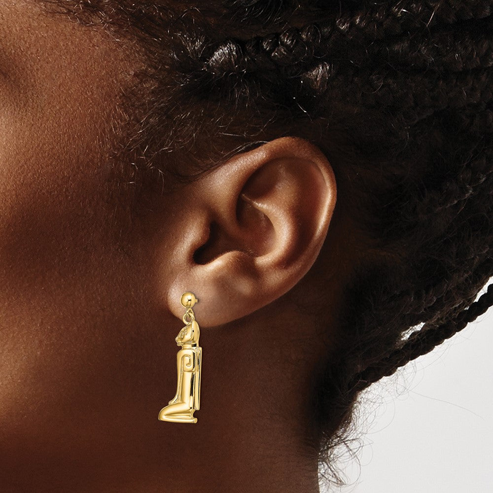 14K Yellow Gold 2D MARCO ISLAND Cat Dangle Earrings