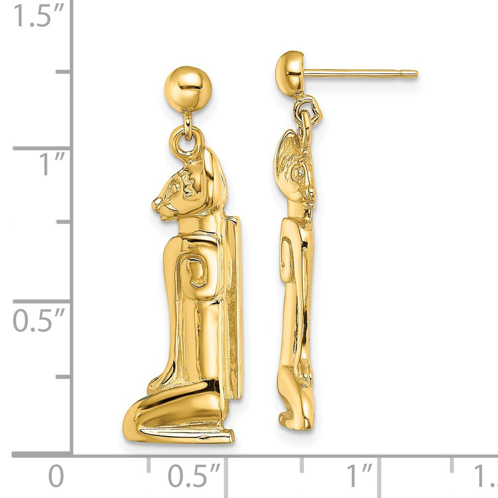 14K Yellow Gold 2D MARCO ISLAND Cat Dangle Earrings